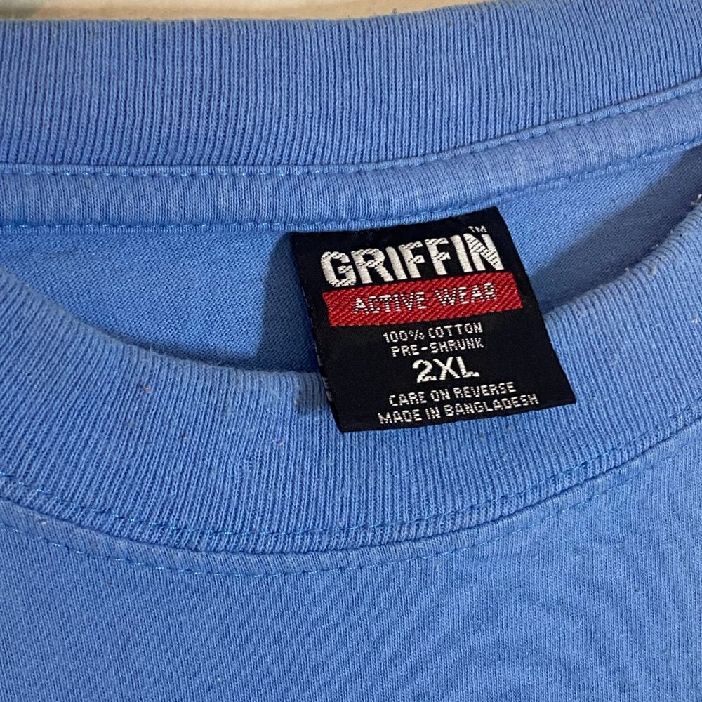 90s Y2K Griffin Activewear Hip Hop Tee Bob Marley One Love Graphic 2XL Blue - Picture 3 of 5